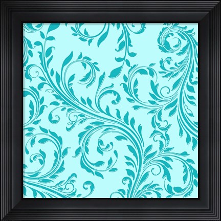 Framed Aqua Teal Damask Print