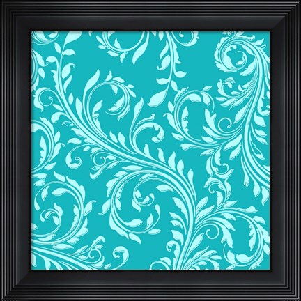 Framed Teal Aqua Damask Print