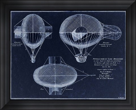 Framed French Airship Balloon 1784 Print