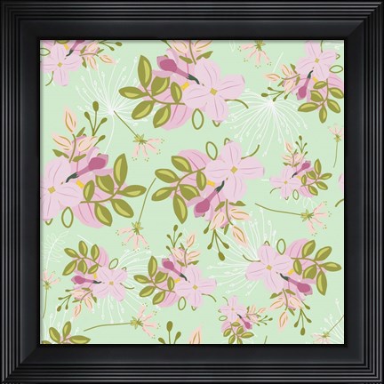 Framed Pink Mint Floral Pattern Print