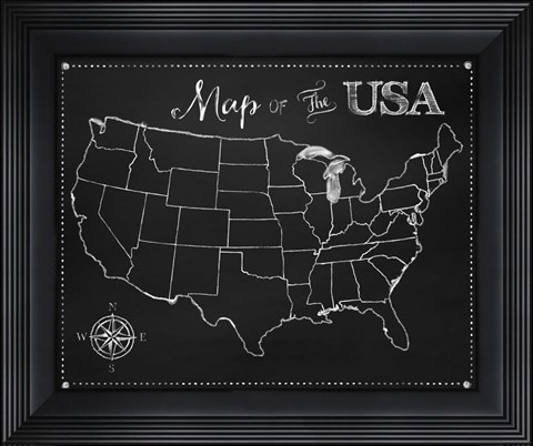 Framed Chalkboard US Map Print
