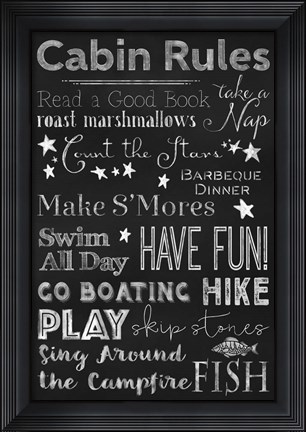 Framed Chalkboard Cabin Rules Print