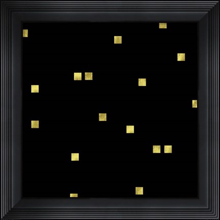 Framed Black Golden Squares Confetti Print