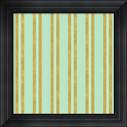 Framed Golden Mint Stripes 2 Print