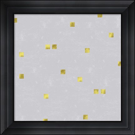 Framed Grey Linen Golden Squares Confetti Print