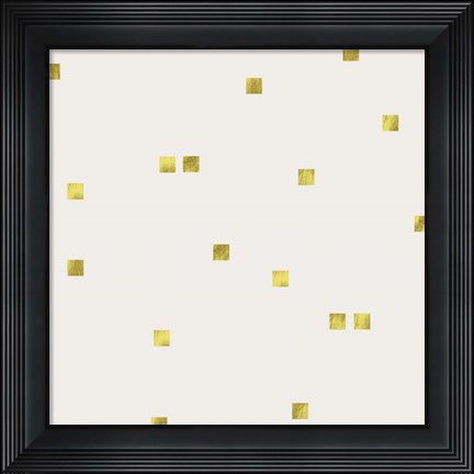 Framed Light Cream Golden Squares Confetti Print