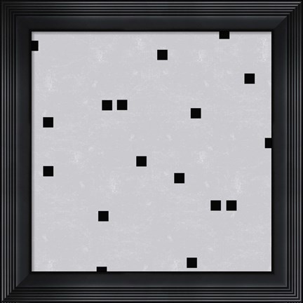 Framed Linen Gray Black Squares Confetti Print
