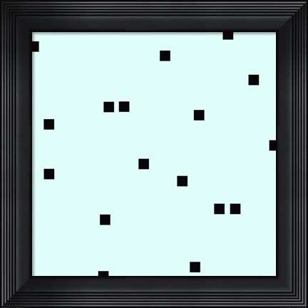 Framed Pale Aqua Black Squares Confetti Print