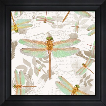 Framed Vintage Botanicals Dragonfly Pattern Copper Print