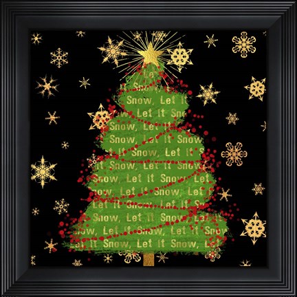 Framed Let It Snow Christmas Tree Black Print