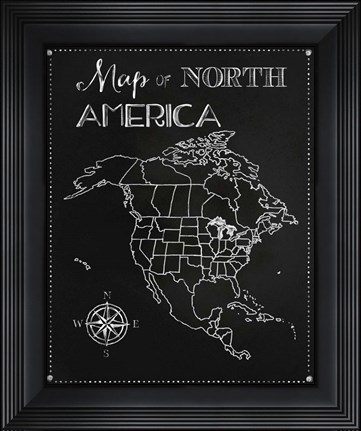 Framed Chalk Map Of North America Print
