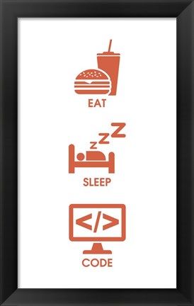 Framed Eat Sleep Code - Orange Icons Print