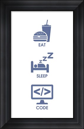 Framed Eat Sleep Code - Blue Icons Print