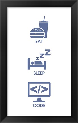 Framed Eat Sleep Code - Blue Icons Print