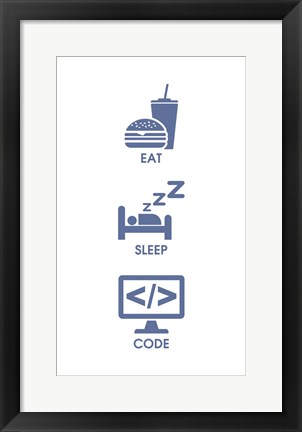 Framed Eat Sleep Code - Blue Icons Print
