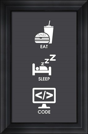 Framed Eat Sleep Code - White Icons Print