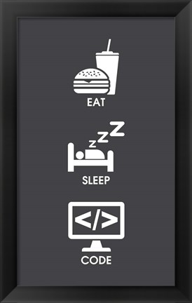 Framed Eat Sleep Code - White Icons Print