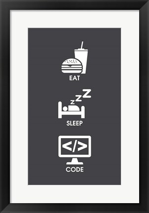 Framed Eat Sleep Code - White Icons Print