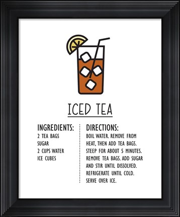 Framed Iced Tea Recipe White Background Print
