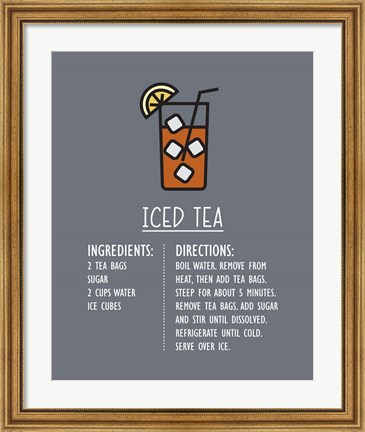 Framed Iced Tea Recipe Gray Background Print