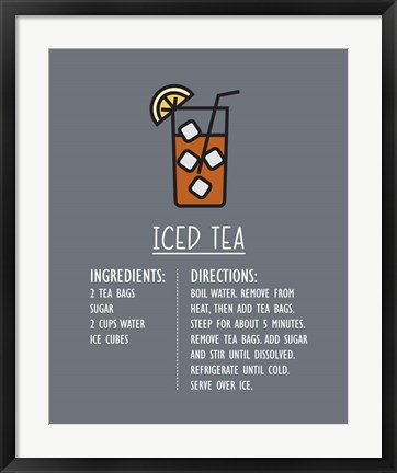 Framed Iced Tea Recipe Gray Background Print