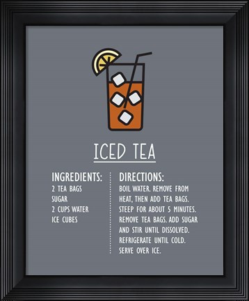 Framed Iced Tea Recipe Gray Background Print