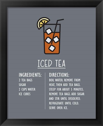 Framed Iced Tea Recipe Gray Background Print