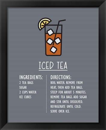 Framed Iced Tea Recipe Gray Background Print