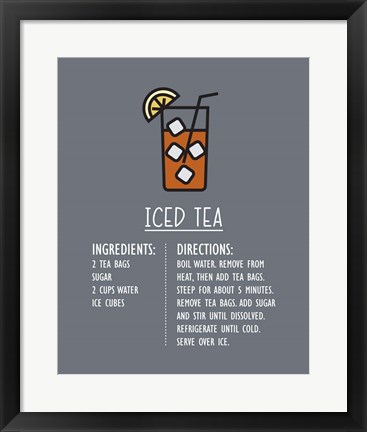 Framed Iced Tea Recipe Gray Background Print