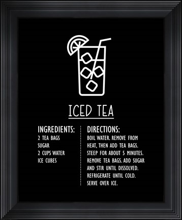 Framed Iced Tea Recipe Black Background Print