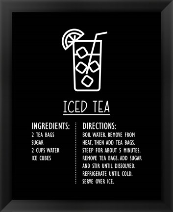 Framed Iced Tea Recipe Black Background Print