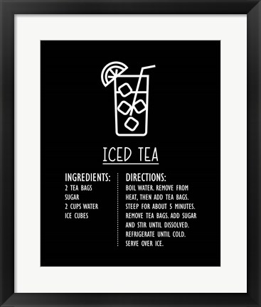 Framed Iced Tea Recipe Black Background Print