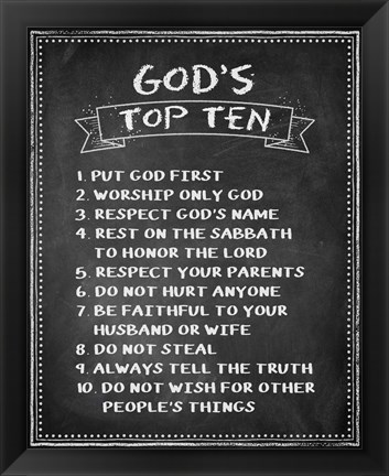 Framed God&#39;s Top Ten Chalkboard Print