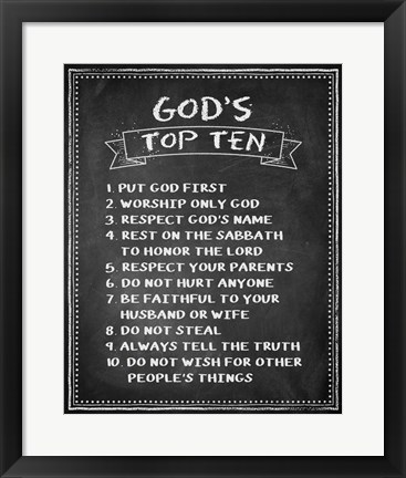 Framed God&#39;s Top Ten Chalkboard Print