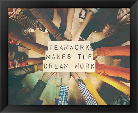 Framed Teamwork Makes The Dream Work Stacking Hands Color Print