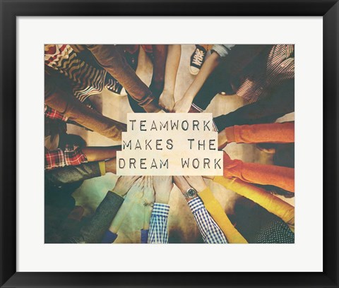 Framed Teamwork Makes The Dream Work Stacking Hands Color Print