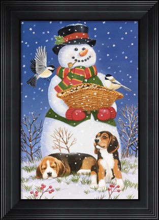 Framed Snowman, Birds and Beagles Print