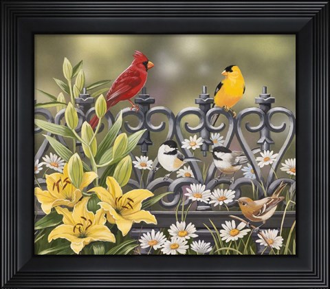Framed Iron Fence with Lilies Print