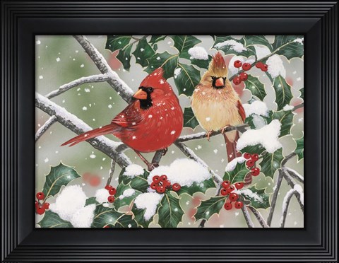 Framed Snowy Perch - Cardinals Print