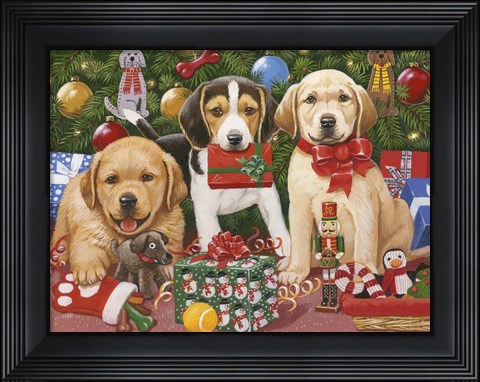 Framed Which One&#39;s Mine - Xmas Puppies Print