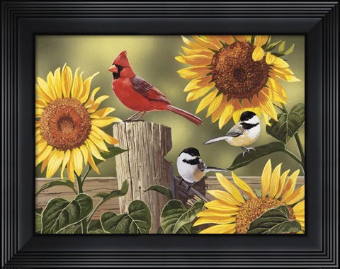 Framed Sunflowers and Songbirds Print