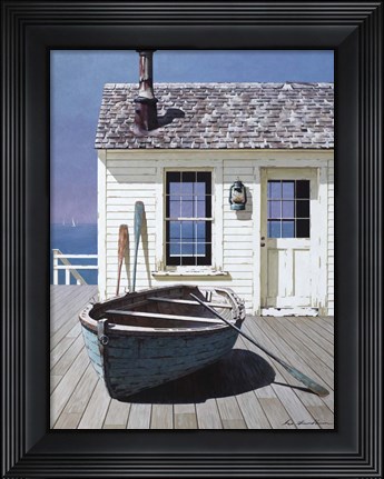 Framed Blue Boat On Deck Print