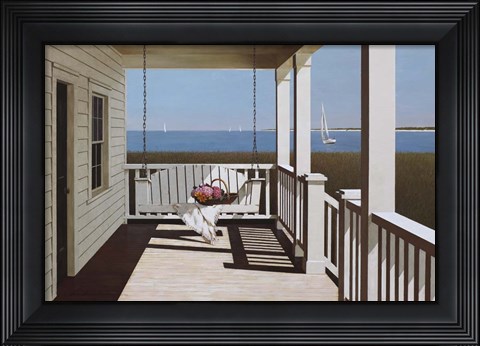 Framed Flower Basket On Swing Chair Print