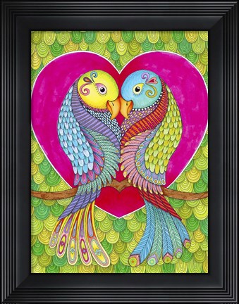 Framed Lovebirds in Colour Print