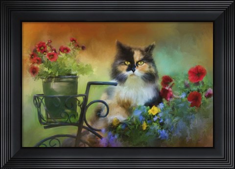 Framed Calico In The Garden Print