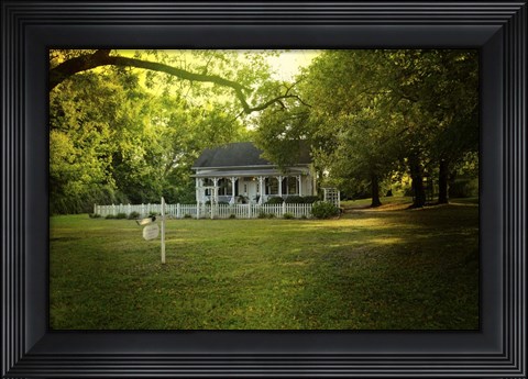 Framed River Cottage In Summer Print