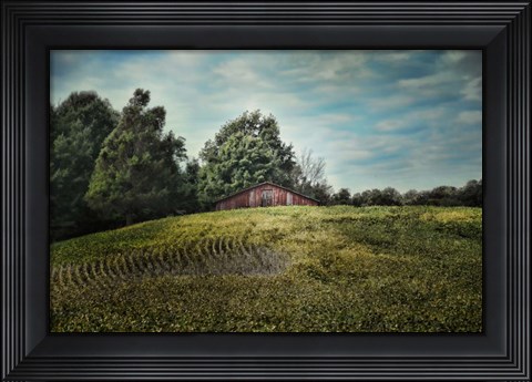 Framed Red Barn On The Hill Print