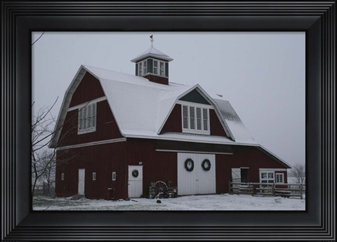 Framed Red Barn in Winter Print