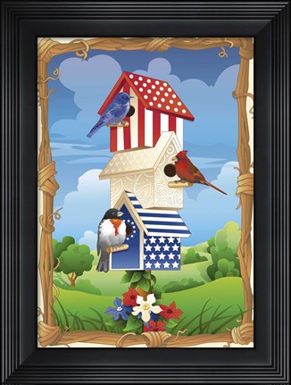 Framed Star Spangled Birdhouse Print