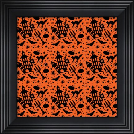 Framed Halloween House Pattern Print